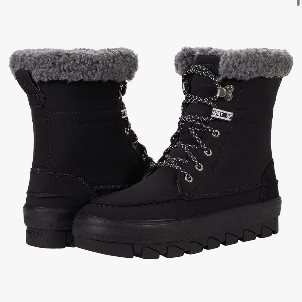 Sperry Juneau Boots, Black, Size 7.5